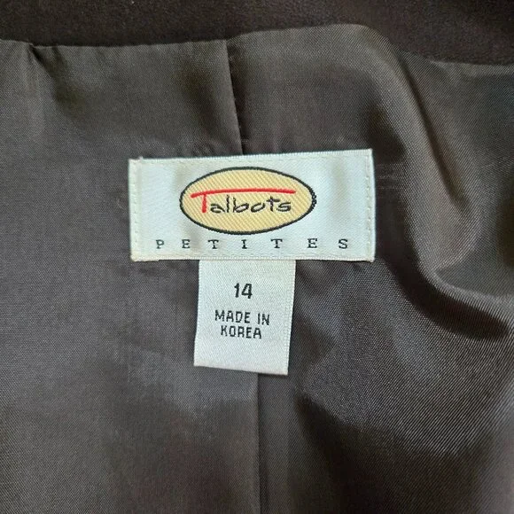 6325-29 Talbots Chocolate Brown Open Front Blazer – Size 14 - Picture 5 of 7